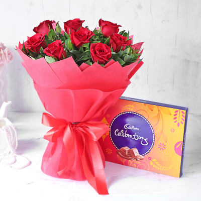Red Roses & Cadbury Celebrations Combo