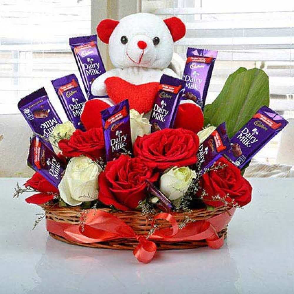 Teddy with Chocolate and roses