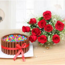 Roses & kitkat gems cake