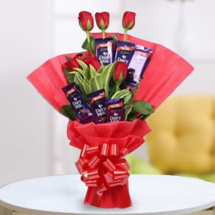 Red Roses Bunch With Dairy Milk Chocolates